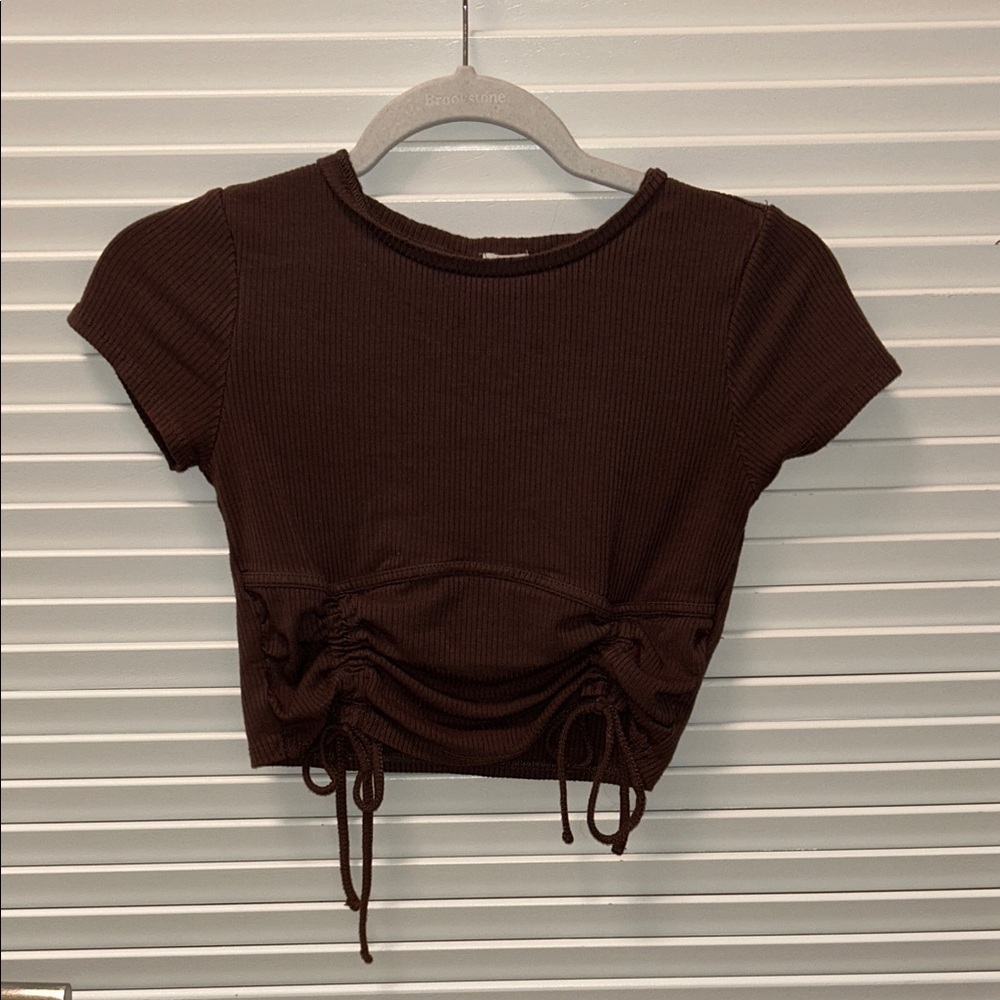 Garage Chocolate Brown Ruched Crop Top